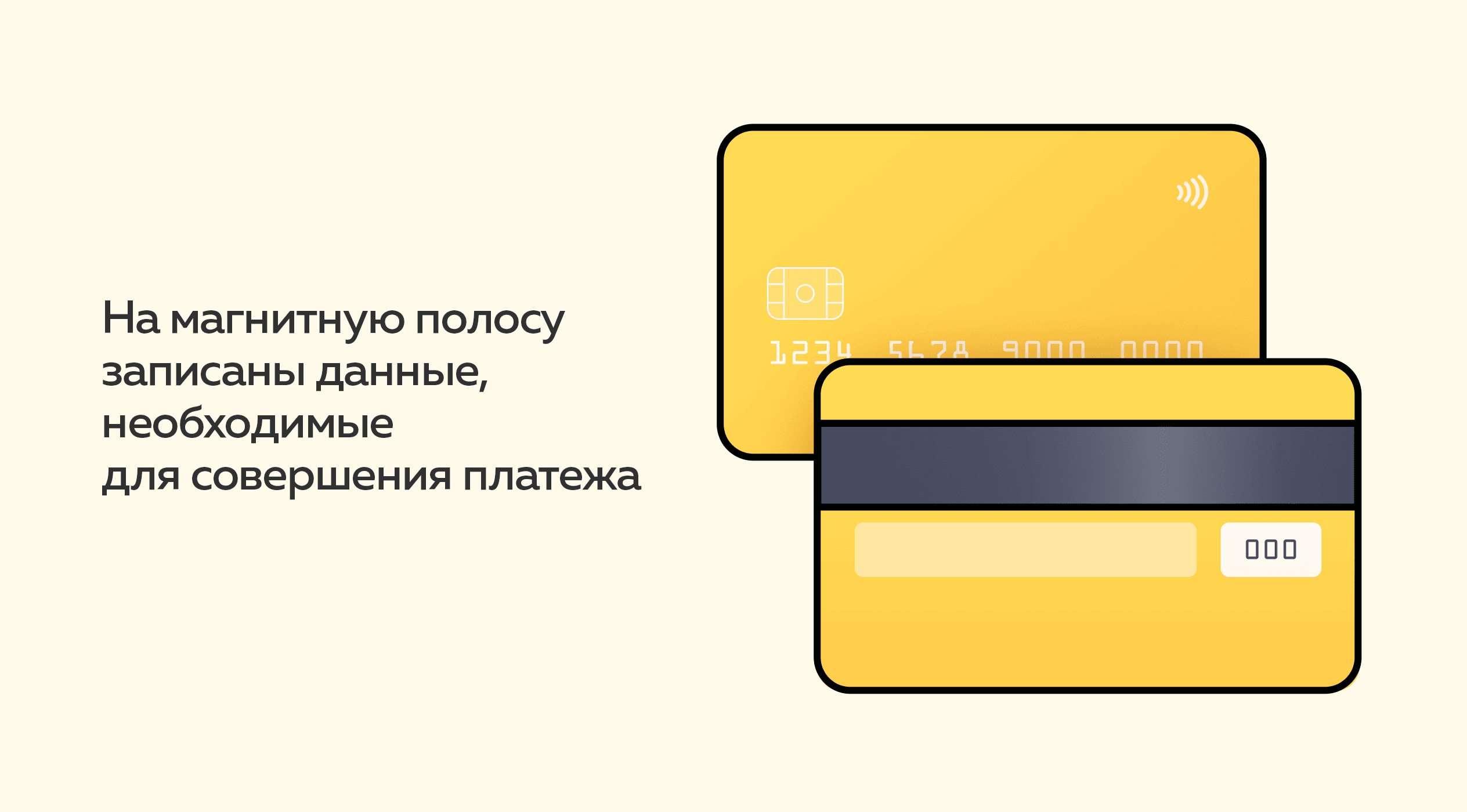 На магнитную полосу записаны данные, необходимые для совершения платежа