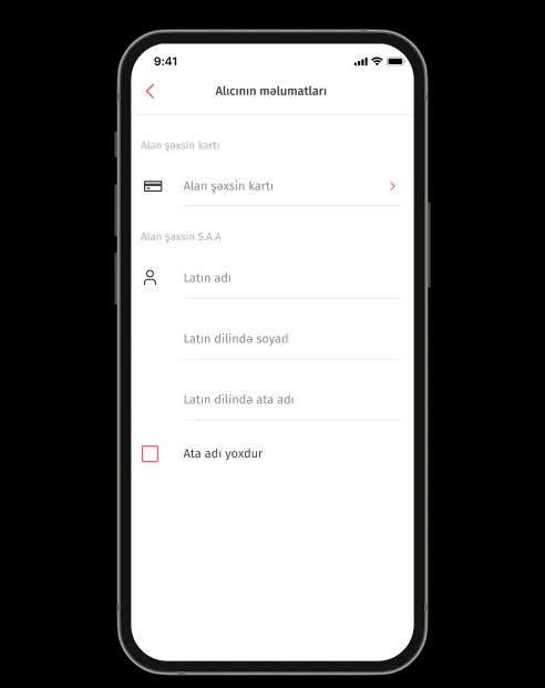 Alan şəxsin və göndərən şəxsin məlumatlarını doldurun